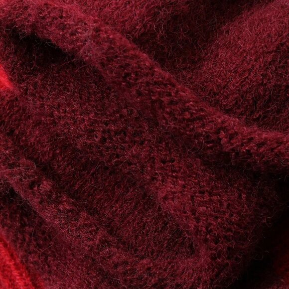 Burgundy Casual Women's Contrast Color Ruffle Trim Lantern Sleeve Sweater - Picture 5 of 9